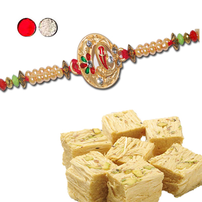"Rakhi - FR- 8060 A (Single Rakhi),500gms of Haldiram Soanpapdi Sweet - Click here to View more details about this Product